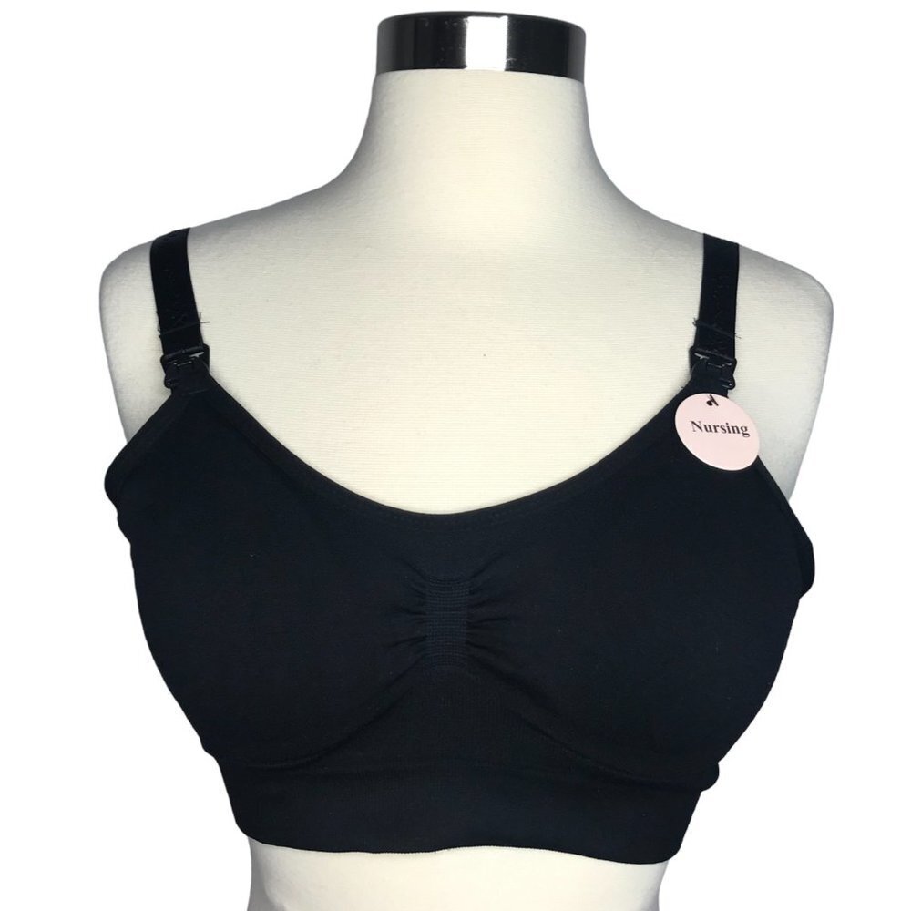 Kathy Maternity Full Coverage Nursing Bra Women's Black One Size Nylon‎ Wireless